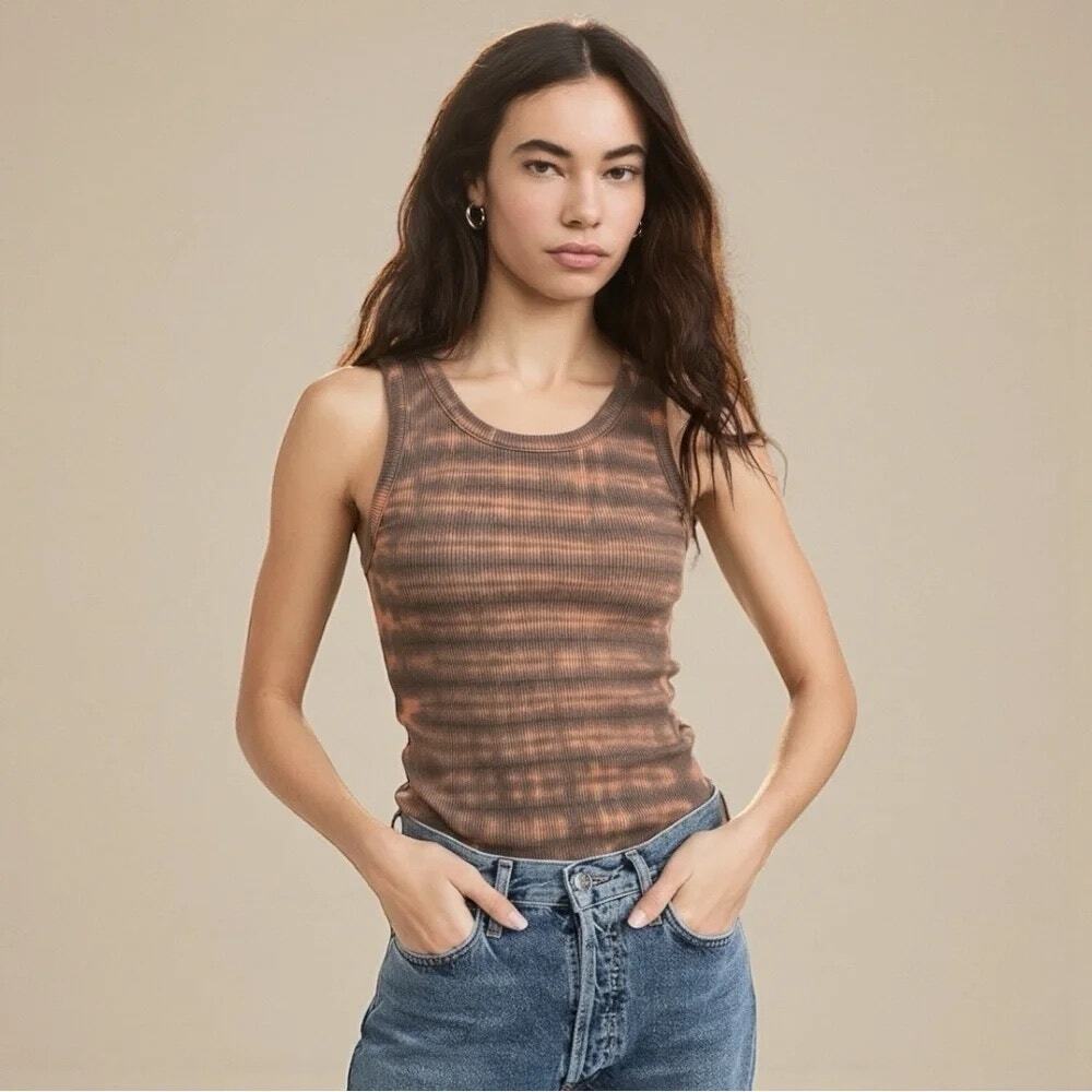AGOLDE Poppy Tank Top Tie Dye Ribbed Organic Cotton Lyocell Blend Small 🧡